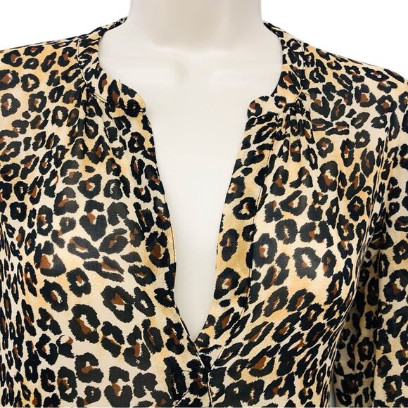 Guess Mobwife Semi Sheer Leopard Print V Neck Long Sleeve Button Front Blouse - Picture 5 of 16